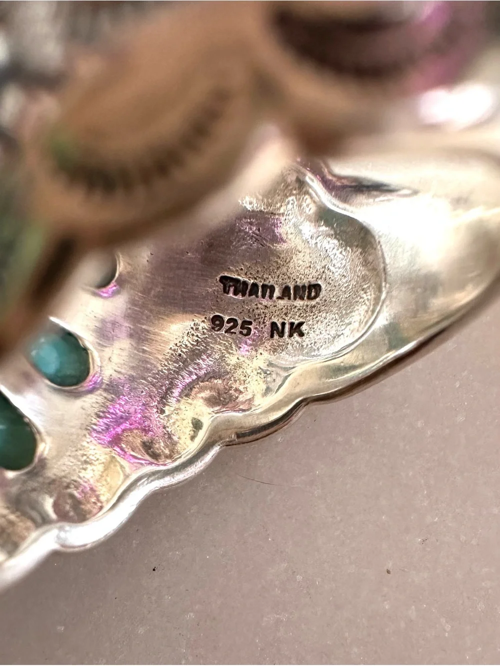 Turquoise Thai Hand-Embossed and Stamped Sterling Silver Cluster Statement Ring